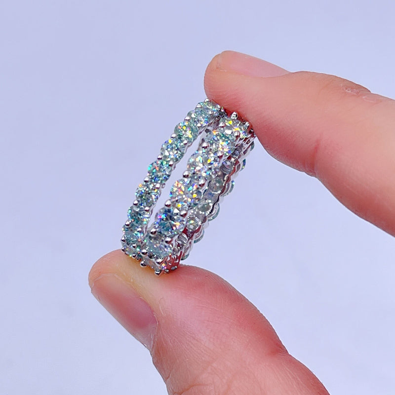 White Gold Sterling Silver 925 Iced Out Hip Hop 3MM 4MM VVS Green Moissanite Eternity Ring