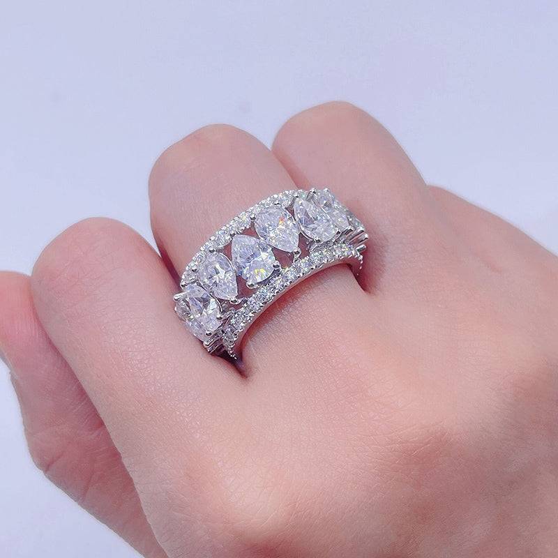 Hip hop jewelry featuring Pear Cut and Round Brilliant Cut VVS Moissanite Eternity Ring in a Luxury Style0