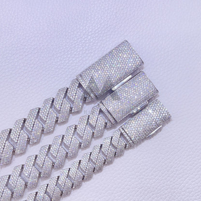 VVS Moissanite Diamond-Encrusted 18MM Cuban Chain in Solid Silver1