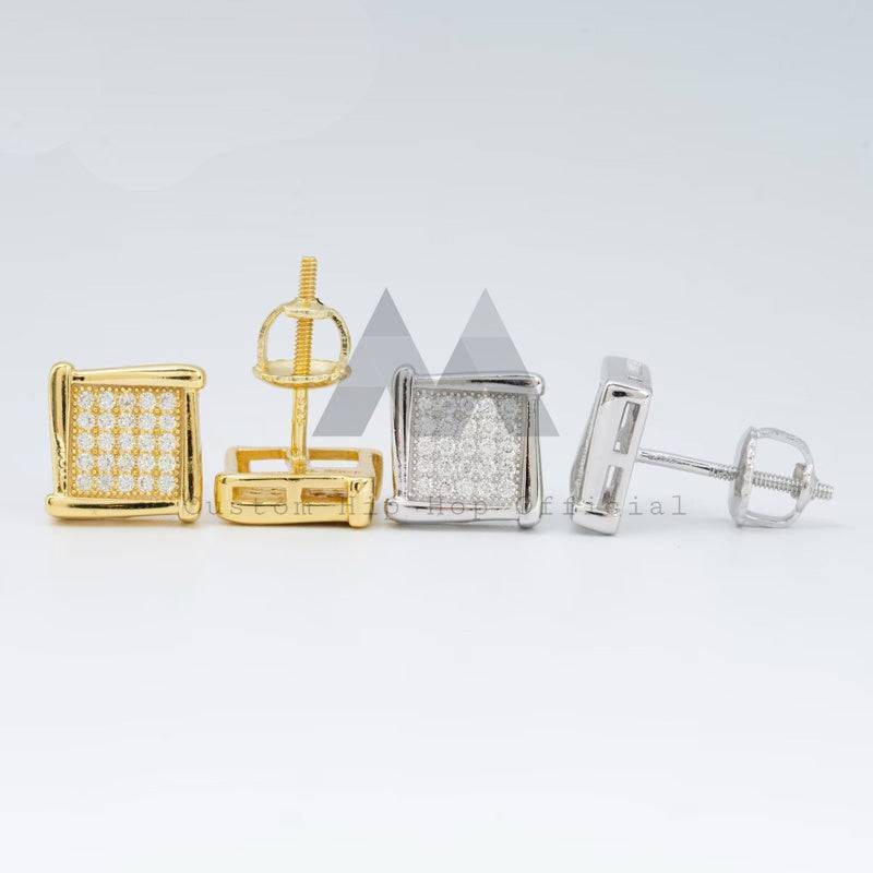 Men's silver square kite stud earrings with screw back for hip hop jewelry