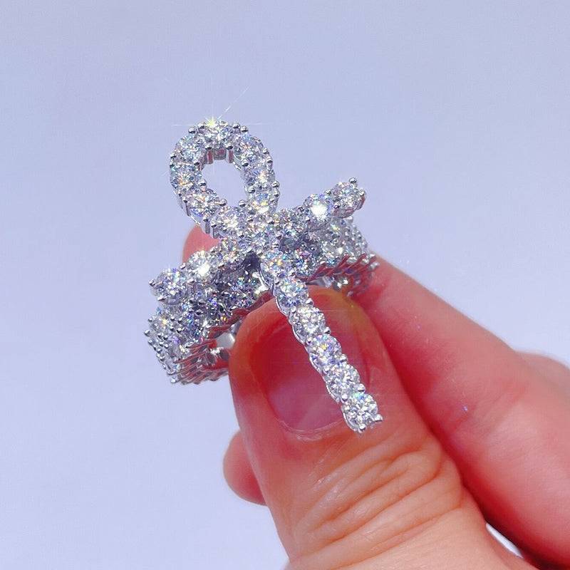 Iced out hip hop jewelry featuring Sterling Silver Moissanite Diamond Ankh Cross Ring1