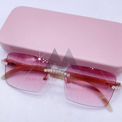 Óculos de sol com lentes rosa claro 10K Rose Gold VVS Moissanite Iced Out