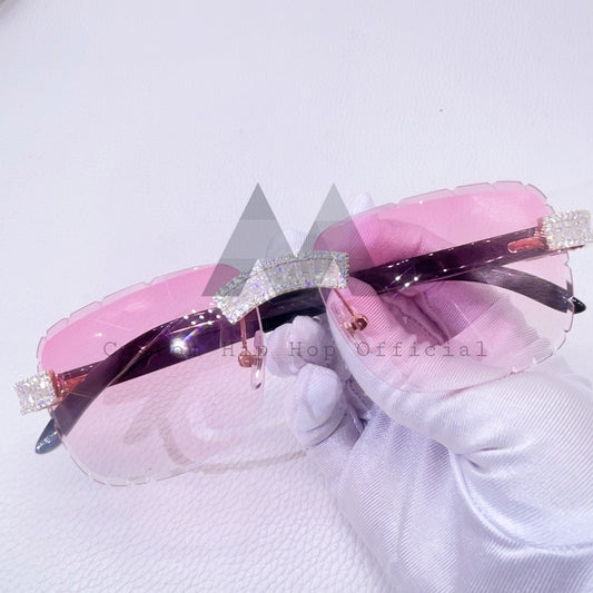 Óculos de sol com configuração invisível em ouro rosa 10K VVS Moissanite Bauguette