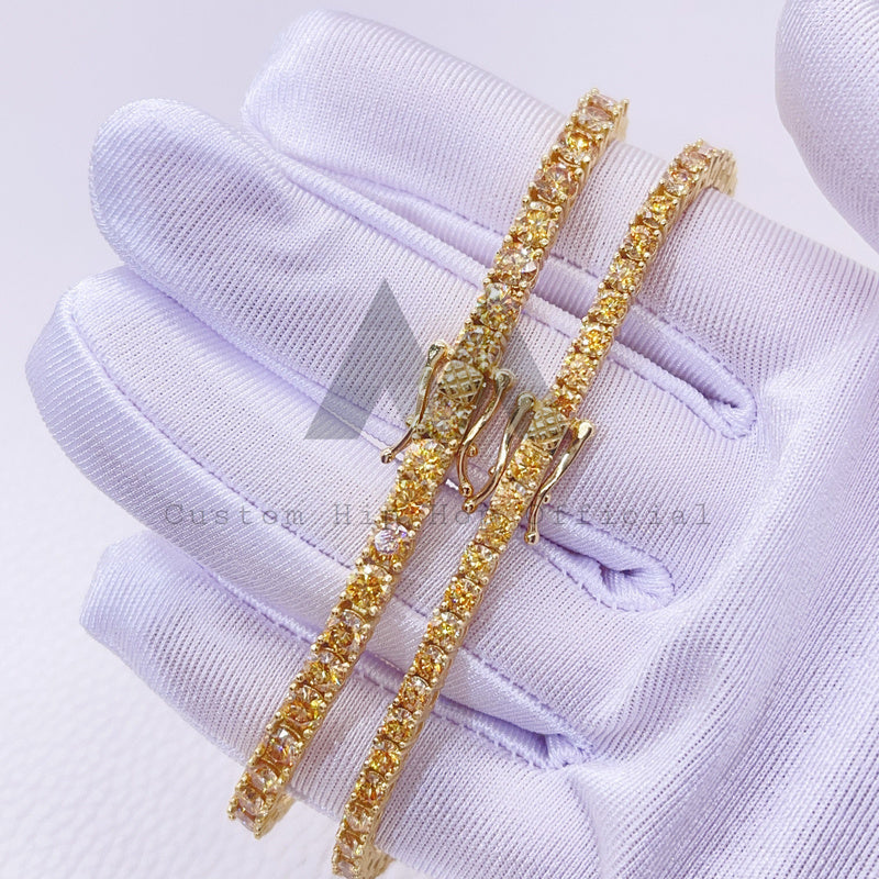 Yellow Gold Plating Over Sterling Silver 3MM 4MM Champagne Moissanite Tennis Bracelet