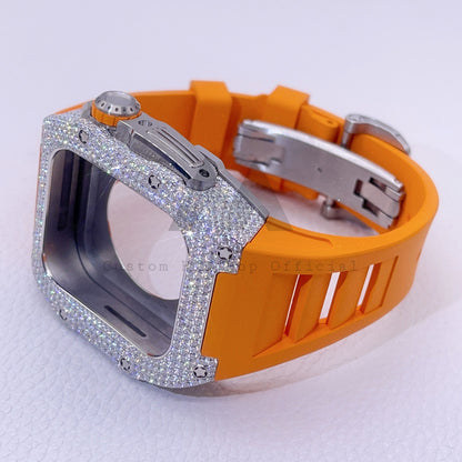 Caixa de relógio de diamante VVS Moissanite feita sob medida em aço inoxidável com faixa de borracha