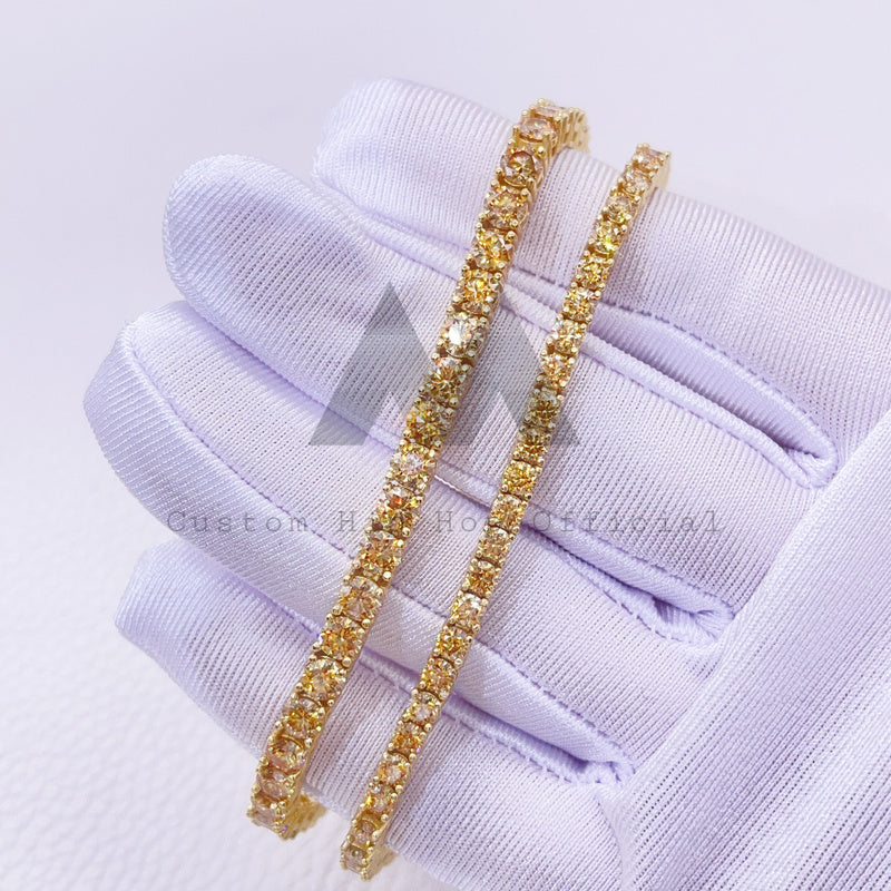 Теннисный браслет из стерлингового серебра с покрытием из желтого золота 3 мм 4 мм, муассанит цвета шампанского