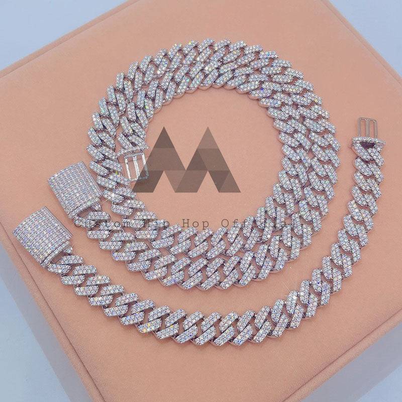 Conjunto cubano de moissanite de 13 mm em prata sólida 925, top de venda, hip hop gelado