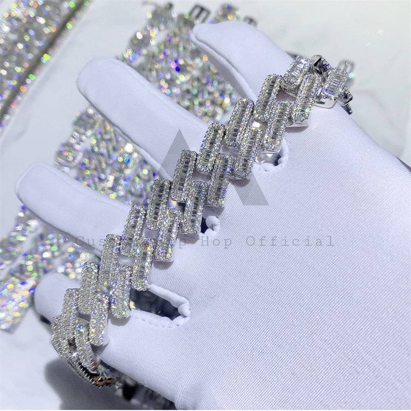 Luxurious 18MM VVS Moissanite Cuban Bracelet in Solid Silver hip hop jewelry2