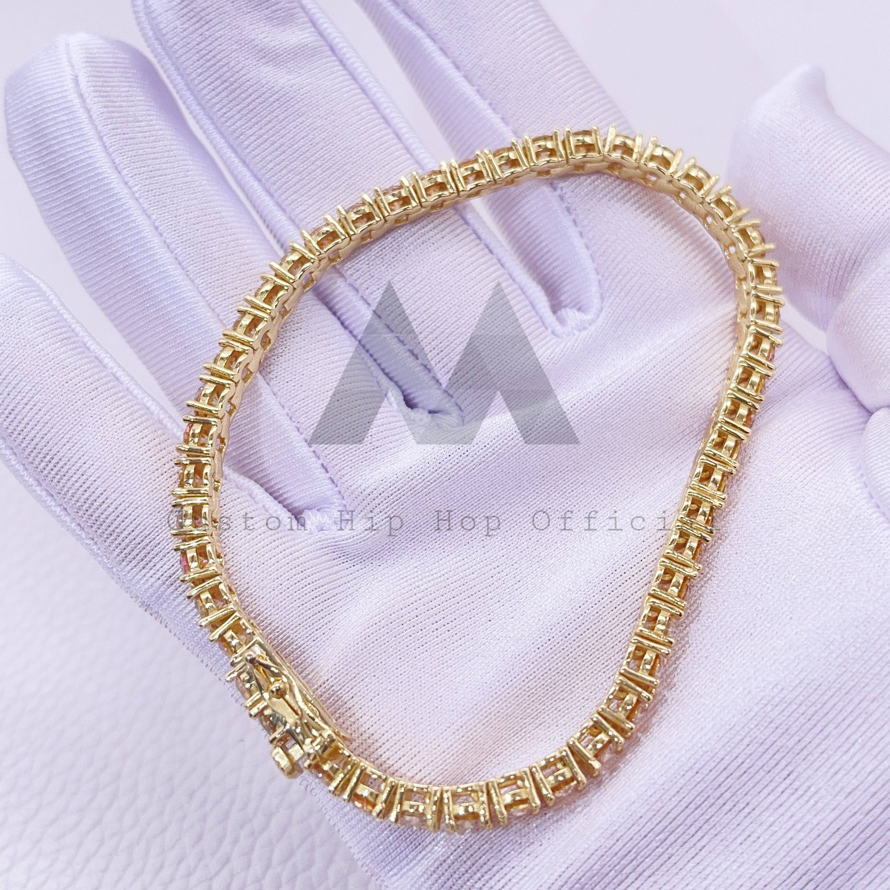 Yellow Gold Plating Over Sterling Silver 3MM 4MM Champagne Moissanite Tennis Bracelet