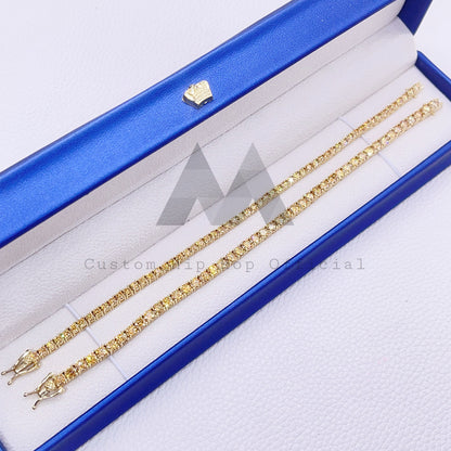 Yellow Gold Plating Over Sterling Silver 3MM 4MM Champagne Moissanite Tennis Bracelet