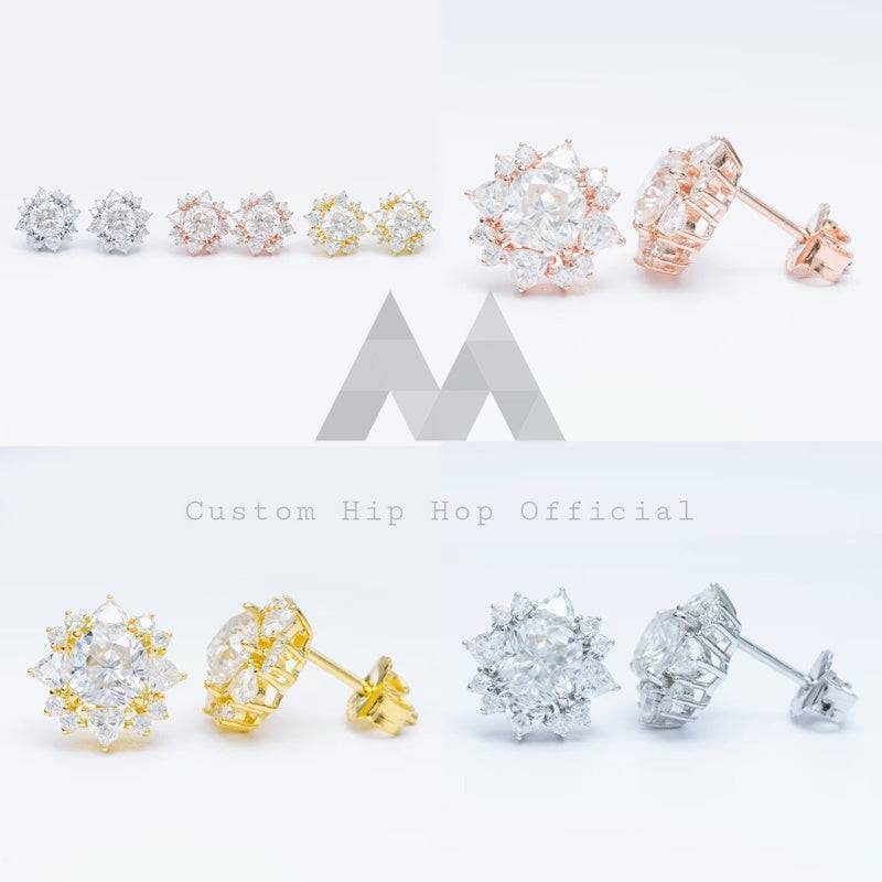 Hip hop jewelry featuring VVS Moissanite Diamond Stud Earrings, GRA Certified, available in 3 colors