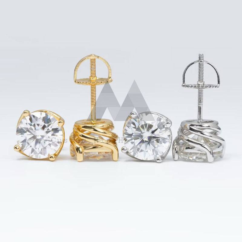 Hip hop jewelry featuring screw back 4 prongs stud earrings with VVS D color moissanite and GRA certificate