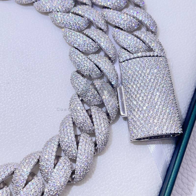 18MM 20MM 23MM Thick Heavy Solid Silver VVS Moissanite Cuban Link Chain Iced Out With Long Clasp