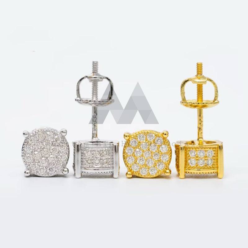 Hip hop jewelry featuring Round Disc VVS Moissanite Diamond Screw Back Studs