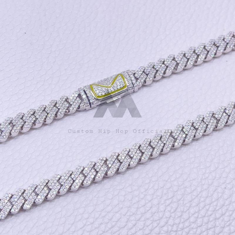 Luxurious 925 Silver 8MM Cuban Chain Bracelet with Enamel Clasp