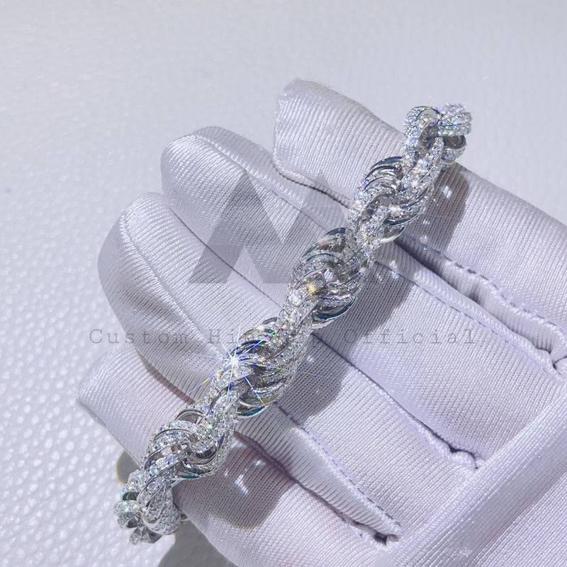 925 Silver 10MM Iced Moissanite Rope Bracelet Hip Hop Jewelry