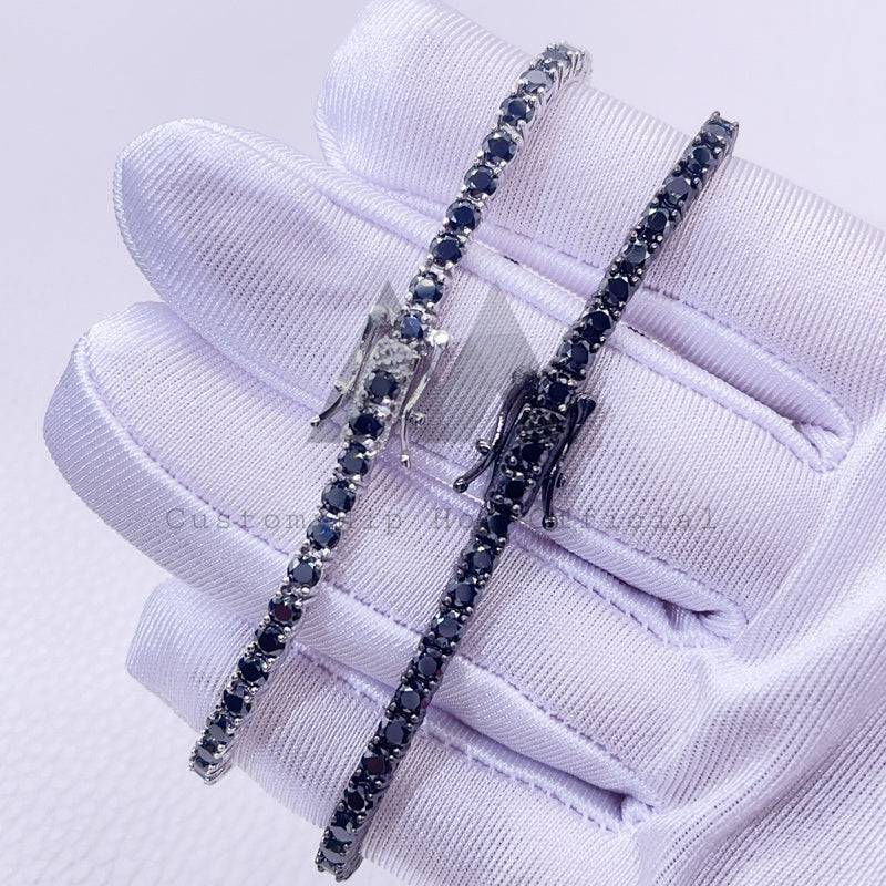 Solid Silver 3MM 4MM Black Moissanite Tennis Bracelet GRA Certificated Pass Diamond Tester