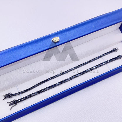 Теннисный браслет из твердого серебра 3 мм 4 мм с черным муассанитом, сертифицированный GRA, проходит тестер бриллиантов