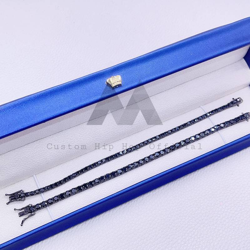 Solid Silver 3MM 4MM Black Moissanite Tennis Bracelet GRA Certificated Pass Diamond Tester