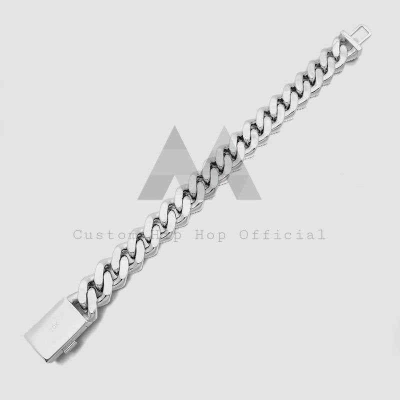 13MM Three Stone Design Solid Silver VVS Moissanite Cuban Link Bracelet