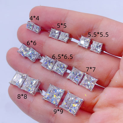 Solid 925 Princess Cut Screw Back Moissanite Diamond Stud Earrings For Sale