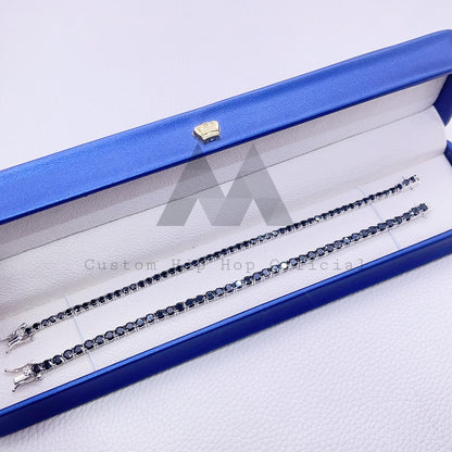 Solid Silver 3MM 4MM Black Moissanite Tennis Bracelet GRA Certificated Pass Diamond Tester