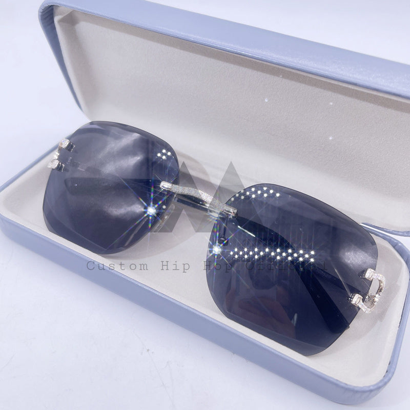 Óculos de hip hop gelado de prata esterlina vvs moissanite com lentes cinza