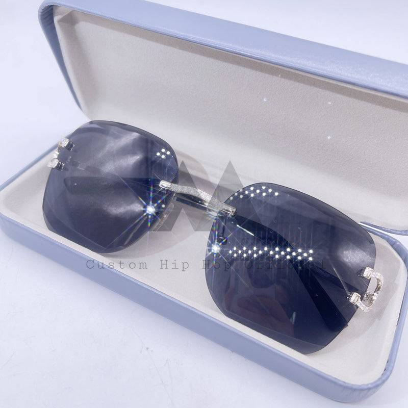 Sterling Silver vvs moissanite iced out hip hop glasses with grey lens