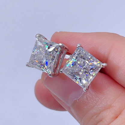 Solid 925 Princess Cut Screw Back Moissanite Diamond Stud Earrings For Sale