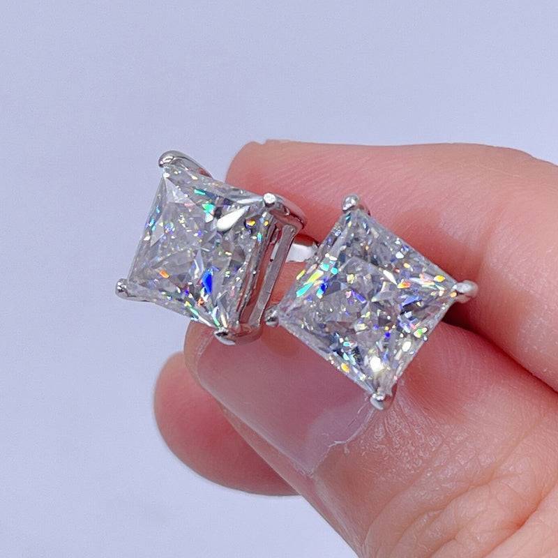 Solid 925 Princess Cut Screw Back Moissanite Diamond Stud Earrings Hip Hop Jewelry0