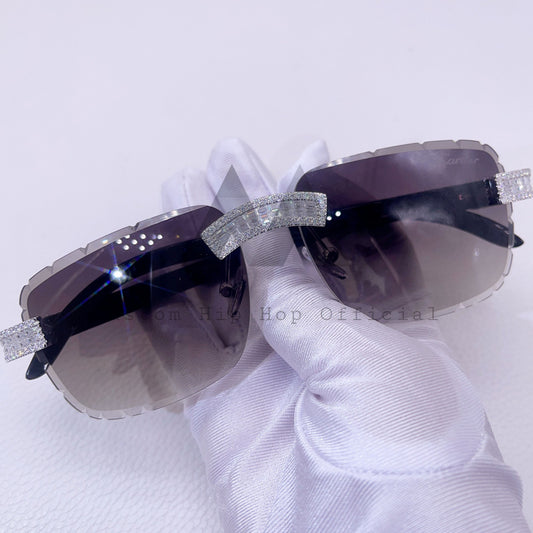 Солнцезащитные очки VVS багетной огранки из 10-каратного золота с невидимой застежкой Iced Out