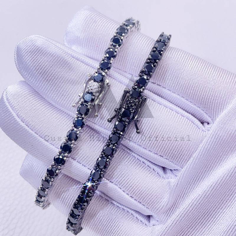 Solid Silver 3MM 4MM Black Moissanite Tennis Bracelet GRA Certificated Pass Diamond Tester