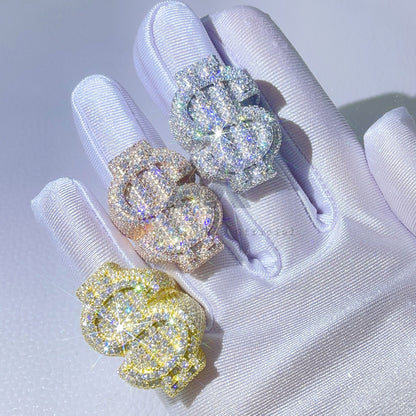 Стильные рэперские украшения, сертифицированное GRA кольцо со знаком доллара со льдом на пальце