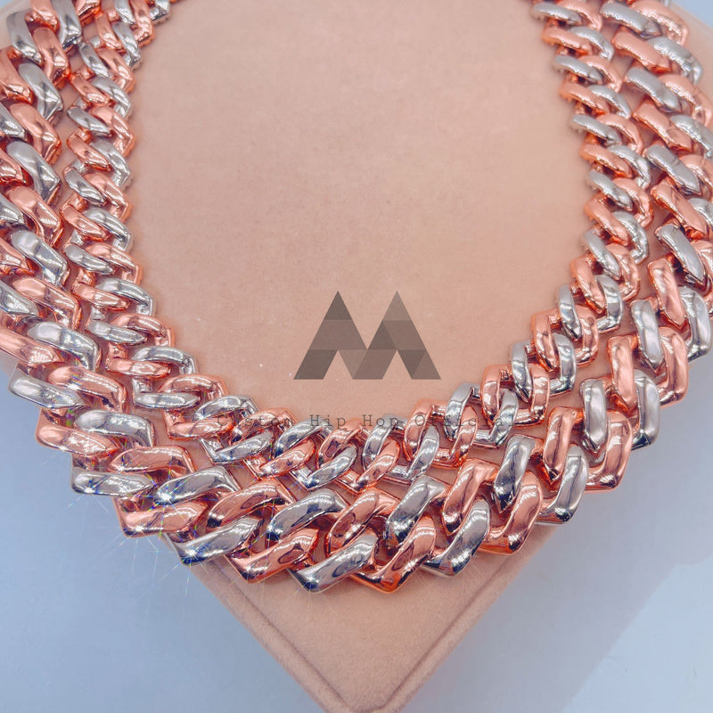Custom Clasp 15MM 20MM Rose Gold 2 Tone 2 Rows Moissanite Cuban Chain Iced Out Hip Hop Jewelry2