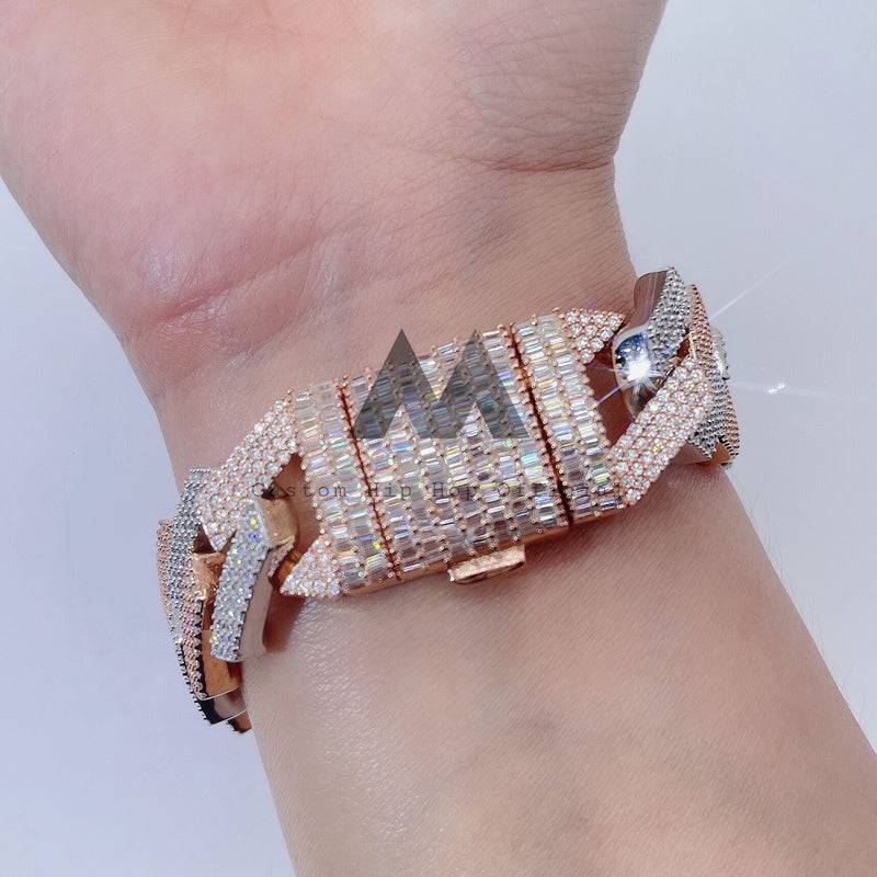 Hip hop jewelry 20MM Baguette Lock Thick Miami Moissanite Cuban Bracelet for Rappers0