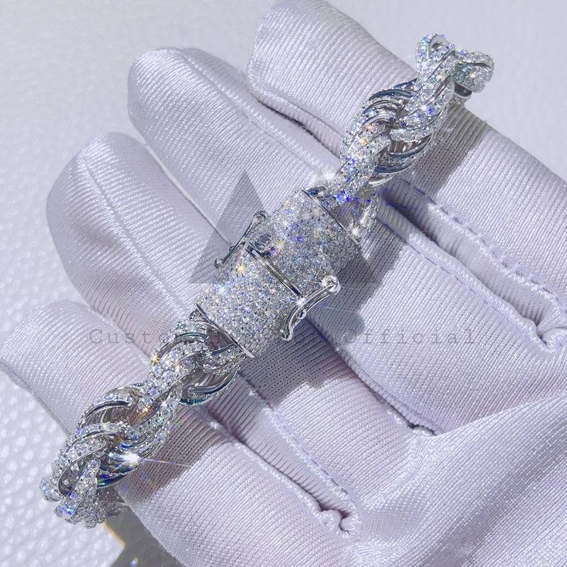 925 Silver 10MM Iced Moissanite Rope Bracelet Hip Hop Jewelry