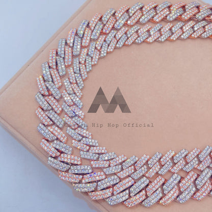 Custom Clasp 15MM 20MM Rose Gold 2 Tone 2 Rows Moissanite Cuban Chain Iced Out Hip Hop Jewelry0