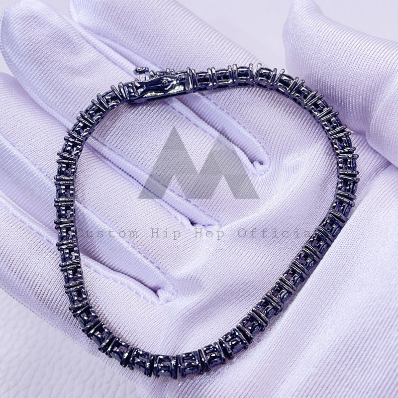 Solid Silver 3MM 4MM Black Moissanite Tennis Bracelet GRA Certificated Pass Diamond Tester