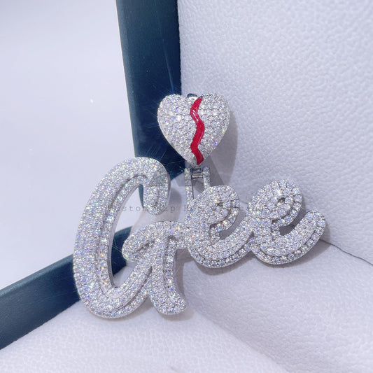 Custom Broken Heart Bail Gee Name Pendant with VVS Moissanite Diamond in Hip Hop Jewelry Style0