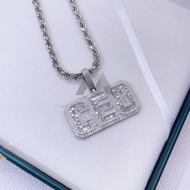 Baguette Moissanite 925 Silver 2.5" Width CEO Iced Out Custom Name Pendant VVS Moissanite Diamond