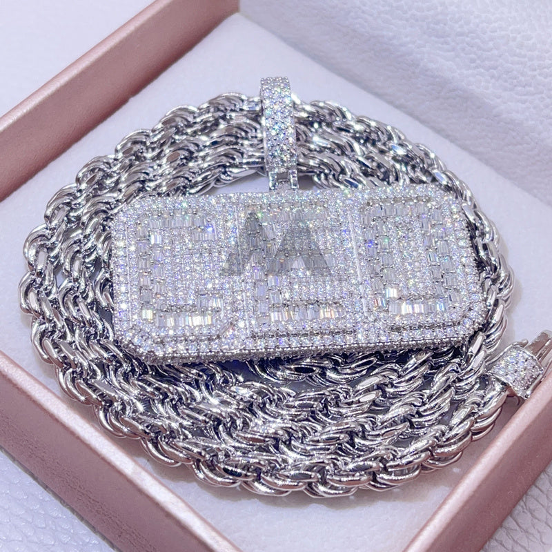 Baguette Moissanite 925 Silver 2.5" Width CEO Iced Out Custom Name Pendant VVS Moissanite Diamond