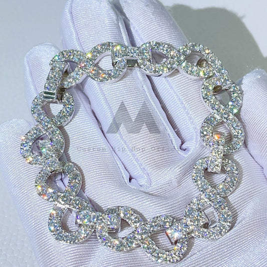 Sterling Silver 13MM Width VVS Moissanite Diamond Infinity Link Bracelet