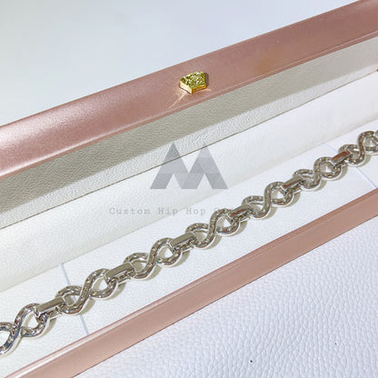 Браслет из стерлингового серебра шириной 13 мм с VVS муассанитом и бриллиантами с бесконечными звеньями