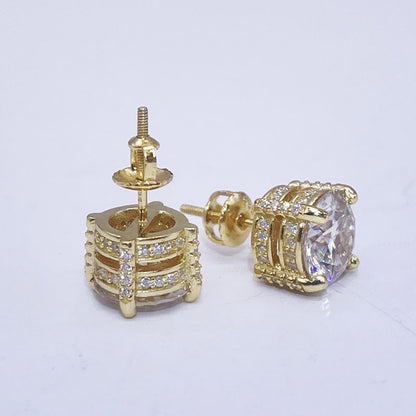 3D fully iced out silver 925 moissanite stud earrings with hip hop screw back0