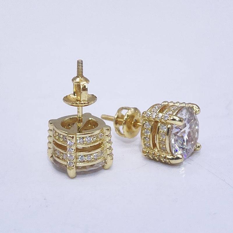 Iced Out 925 Silver Moissanite Stud Earrings Hip Hop Bling Jewelry