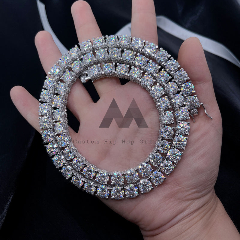Теннисная цепочка в стиле хип-хоп со льдом, стерлинговое серебро, 6,5 мм, с муассанитом VVS