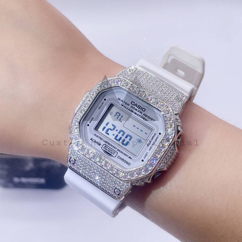 Grau VVS congelado do relógio de Casio DW5600 Moissanite do ouro branco da prata esterlina