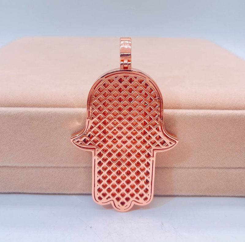 Rose Gold Sterling Silver 925 Baguette Cut VVS Moissanite Hamsa Pendant with 4MM 20 inch Tennis Chain hip hop jewelry1