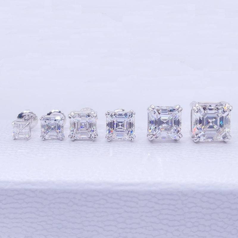 Brincos de moissanite com corte Asscher certificado GRA com parafuso traseiro em prata 925