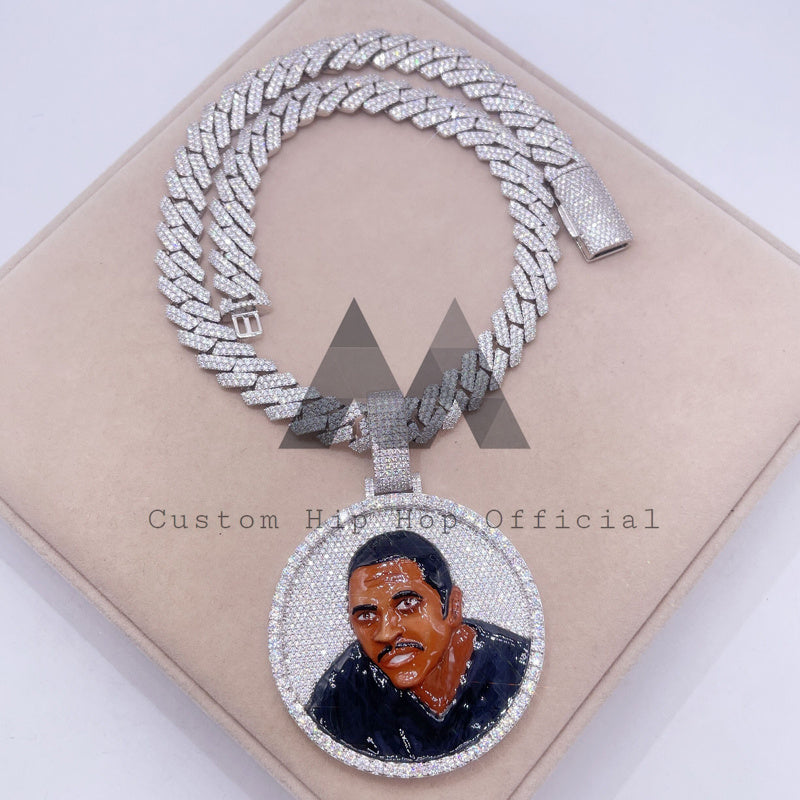 Custom 2.5 inch wide enamel face iced out hip hop pendant in 925 sterling silver2